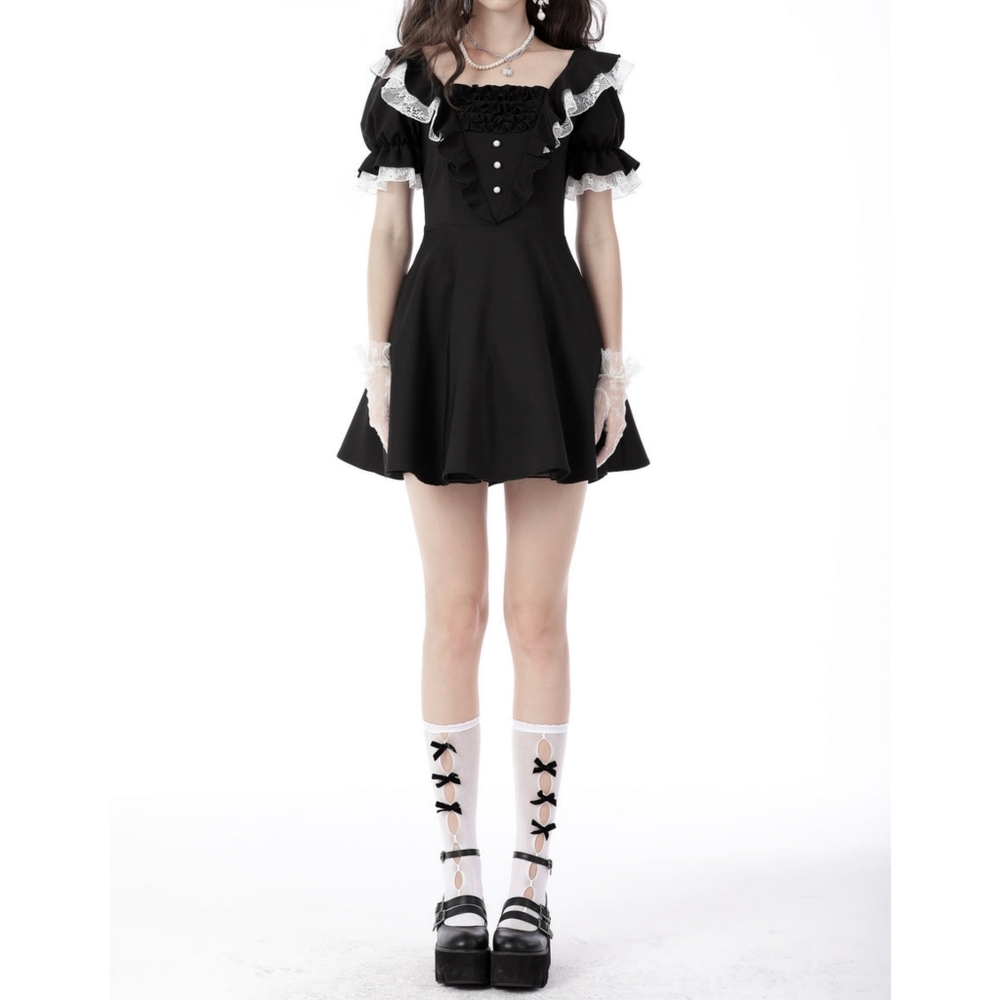 Dark In Love Princess Contrast Ruffle Neckline Dress - Picture 6 of 15